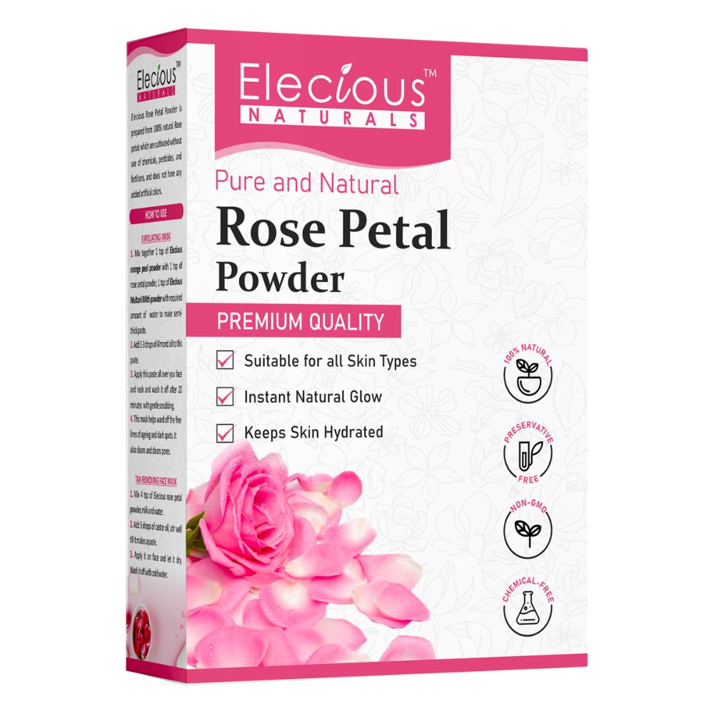 Elecious Naturals Rose Petal Powder for Skin, Hair and Eating - Elecious