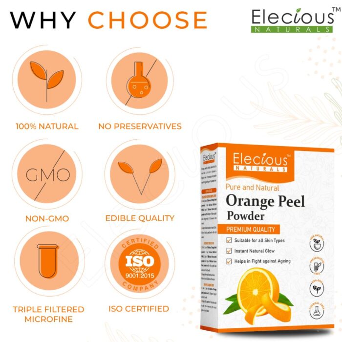 Elecious Naturals Orange Peel Powder for Skin and Eating