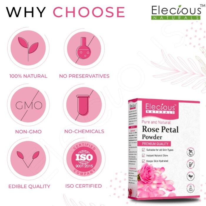 Elecious Naturals Rose Petal Powder for Skin and Hair