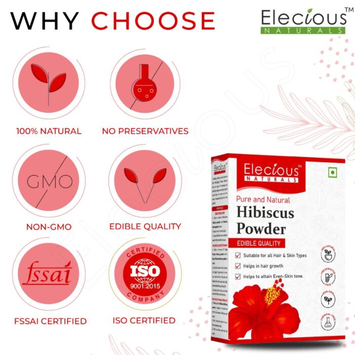 Elecious Naturals Hibiscus Powder for Skin, Hair and Eating