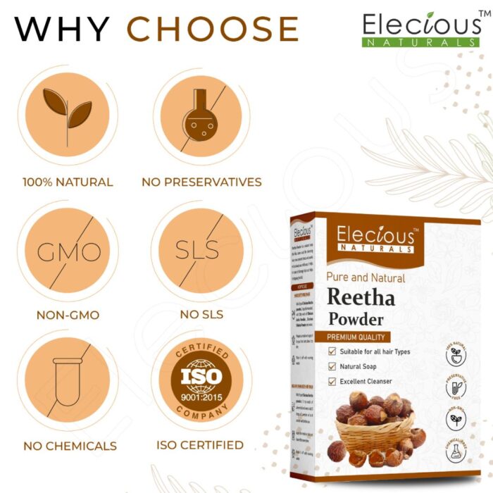 Elecious Naturals Reetha Powder for Skin and Hair