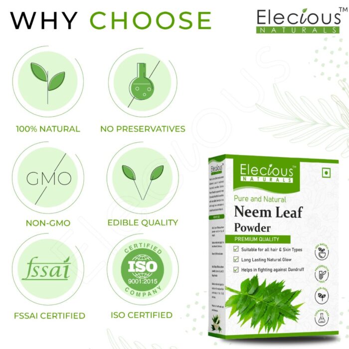 Elecious Naturals Neem Leaf Powder for Skin, Hair and Eating
