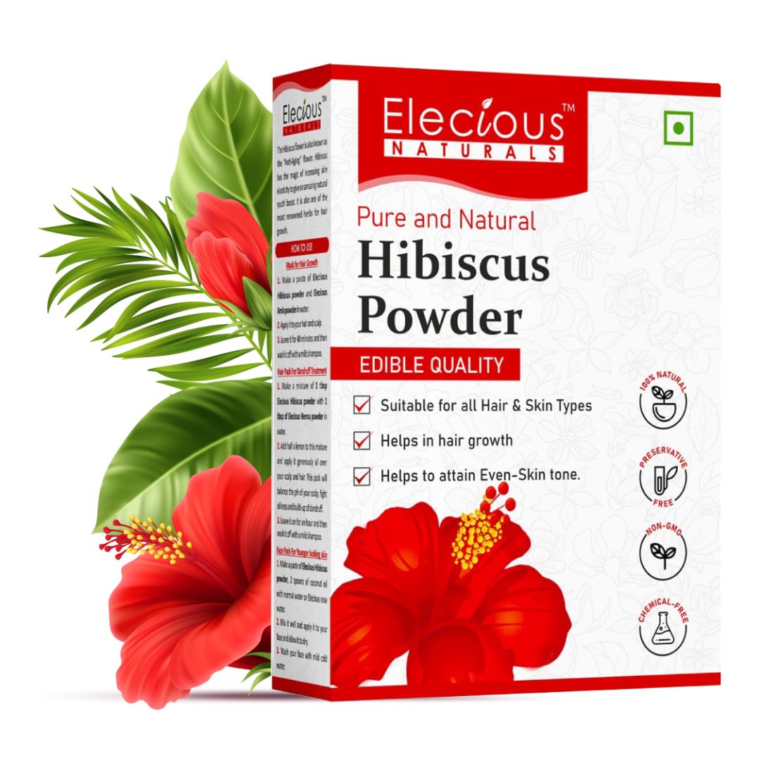 Elecious Naturals Hibiscus Powder for Skin, Hair and Eating - Edible Quality