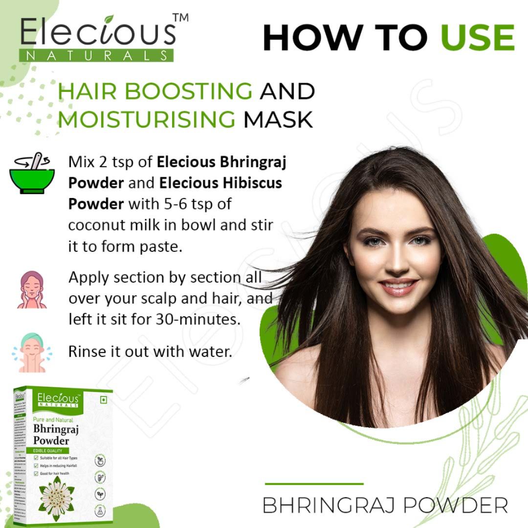 Elecious Naturals Bhringraj Powder for Hair and Eating - Elecious