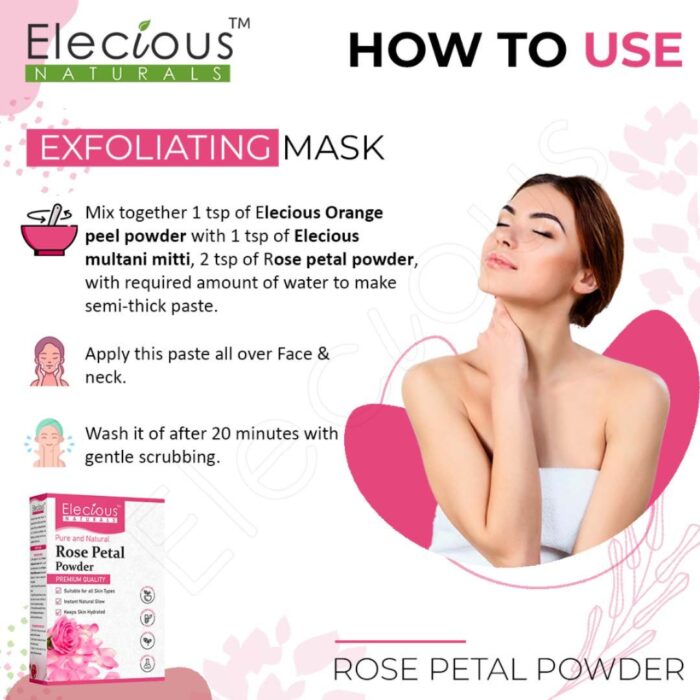 Elecious Naturals Rose Petal Powder for Skin and Hair