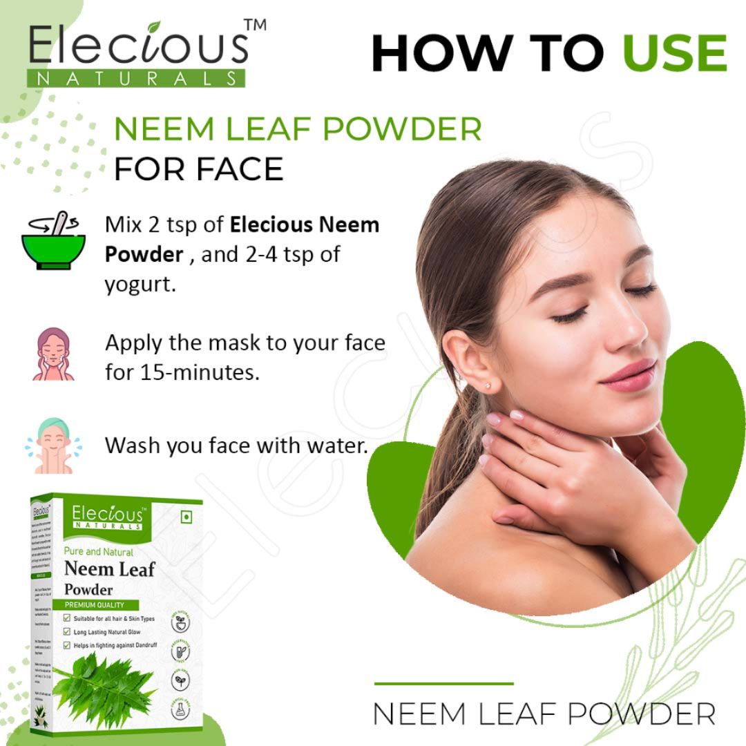 Elecious Naturals Neem Leaf Powder for Skin, Hair and Eating - Elecious
