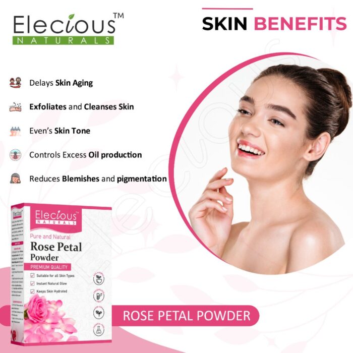 Elecious Naturals Rose Petal Powder for Skin and Hair