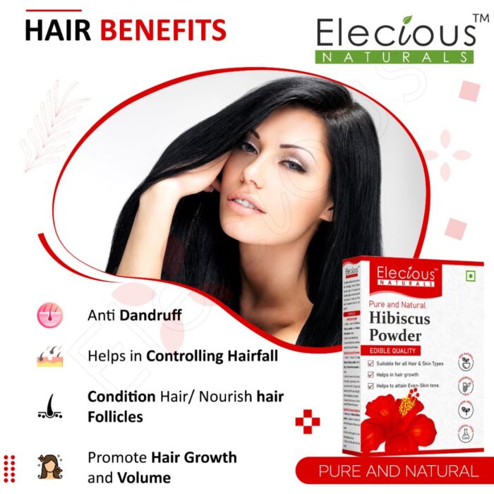 Elecious Naturals Hibiscus Powder for Skin, Hair and Eating