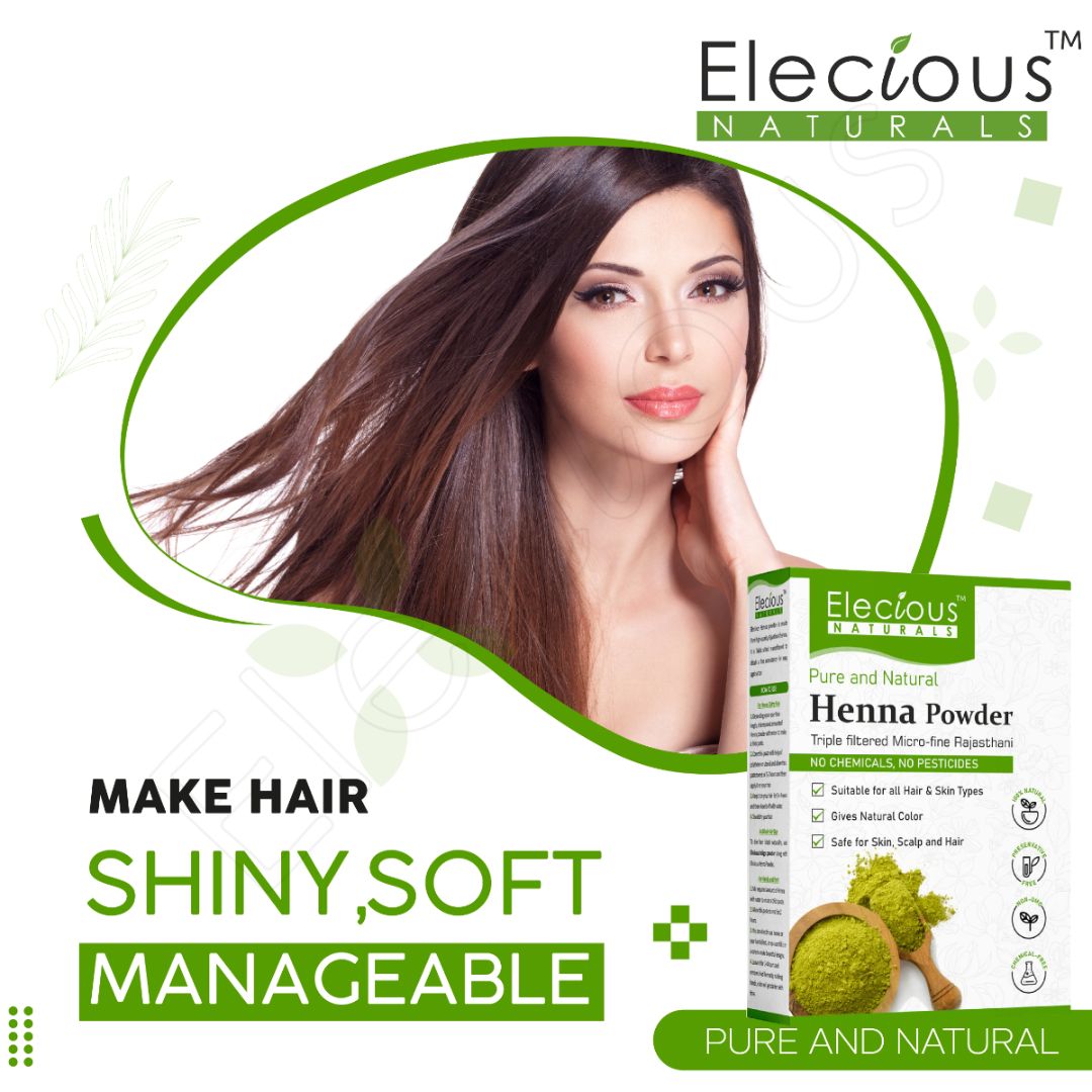 Elecious Naturals Henna Powder for Hair, Skin and Beard - Elecious