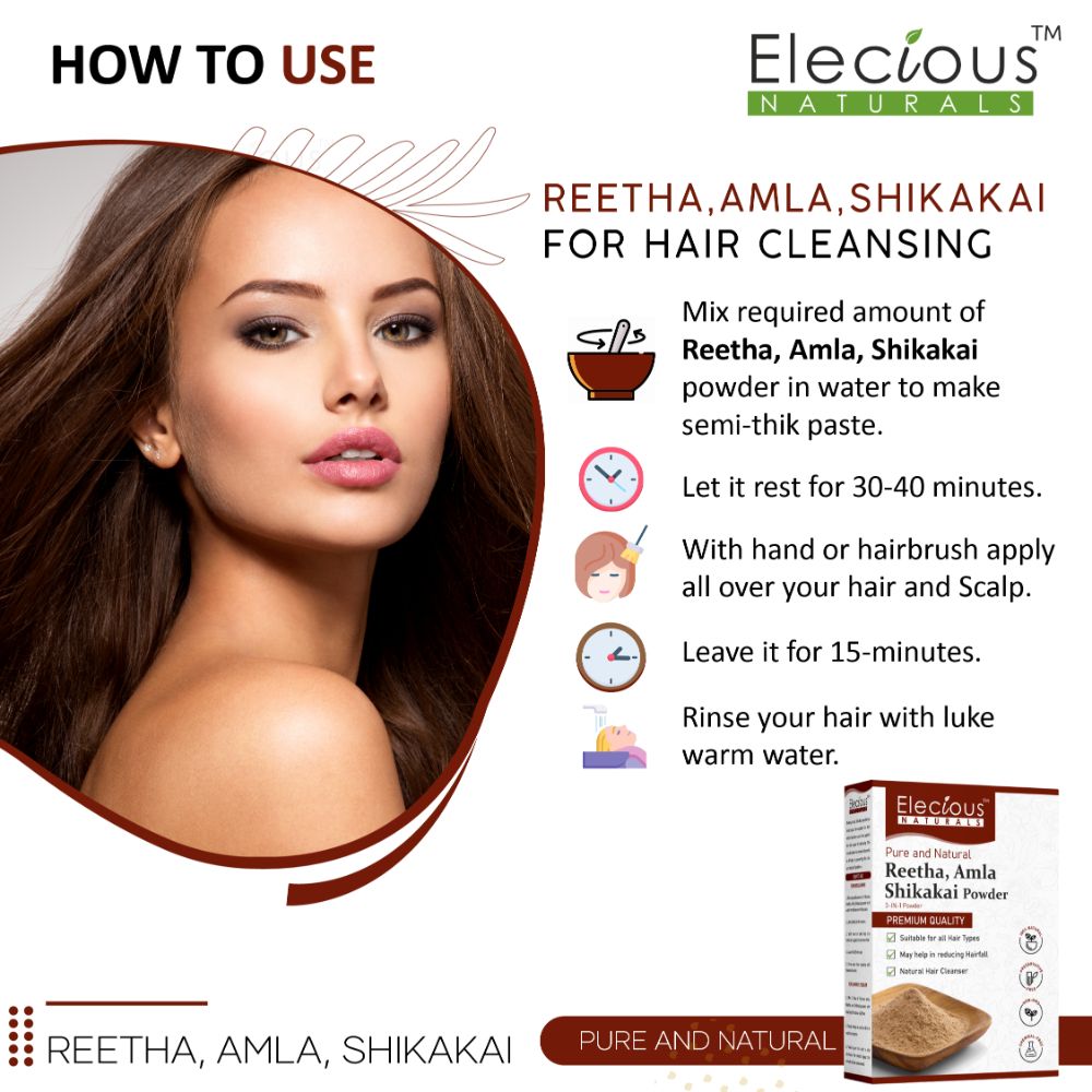 Amla Reetha Shikakai powder for Hair3in1  Natural Hair Cleanser   Elecious