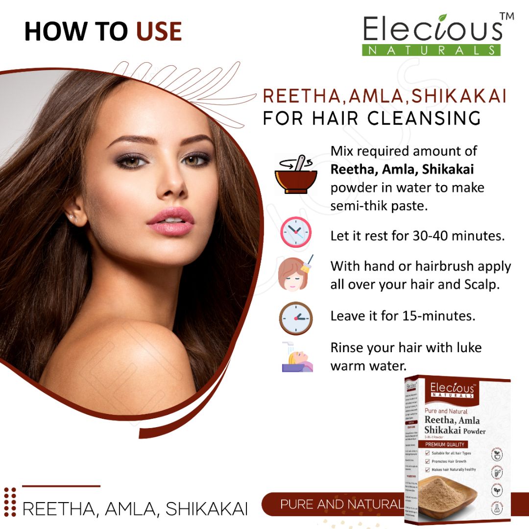 Amla, Reetha, Shikakai powder for Hair(3-in-1) | Natural Hair Cleanser -  Elecious