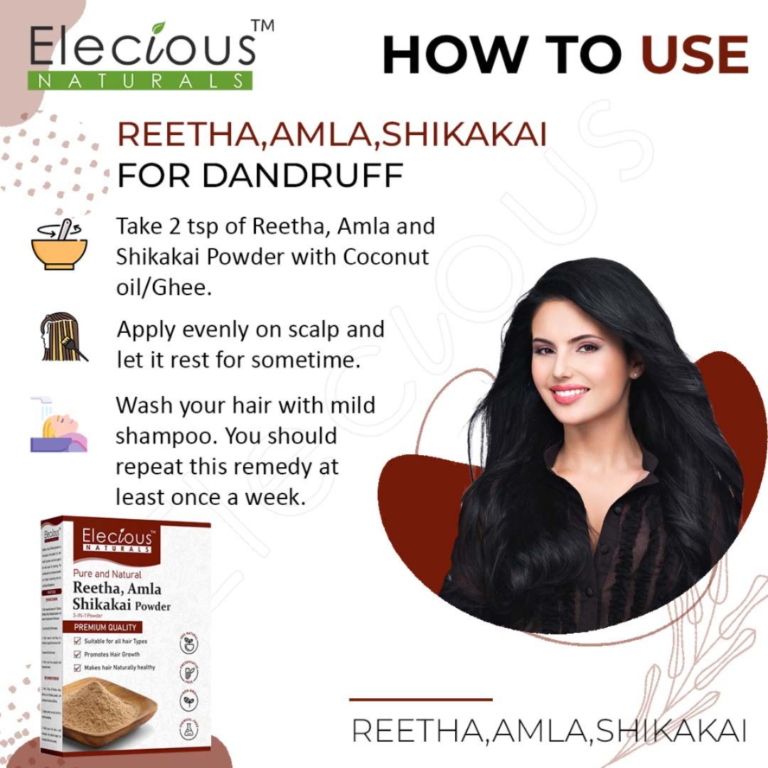 Amla, Reetha, Shikakai powder for Hair(3-in-1) | Natural Hair Cleanser -  Elecious