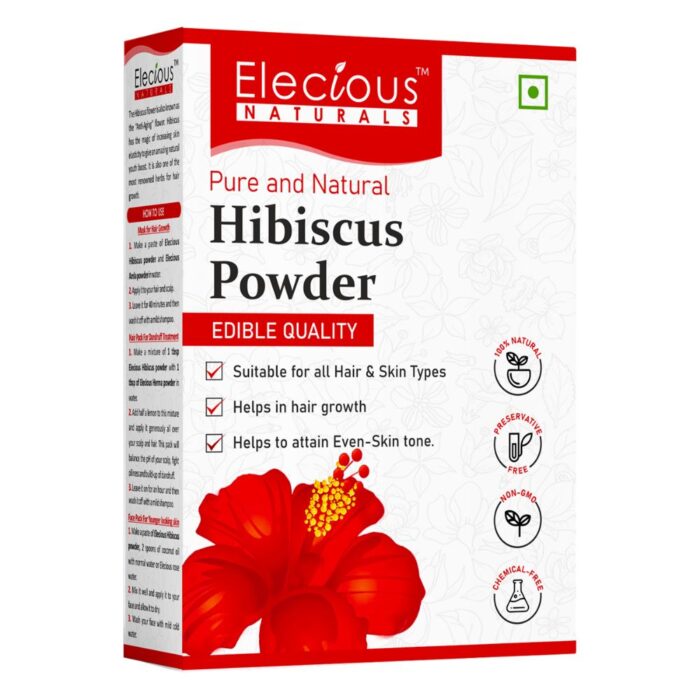 Elecious Naturals Hibiscus Powder for Skin, Hair and Eating - Edible Quality