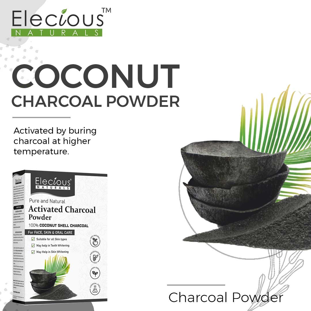 Coconut Activated Charcoal Powder for Face, skin, Hair and teeth whitening  - Elecious