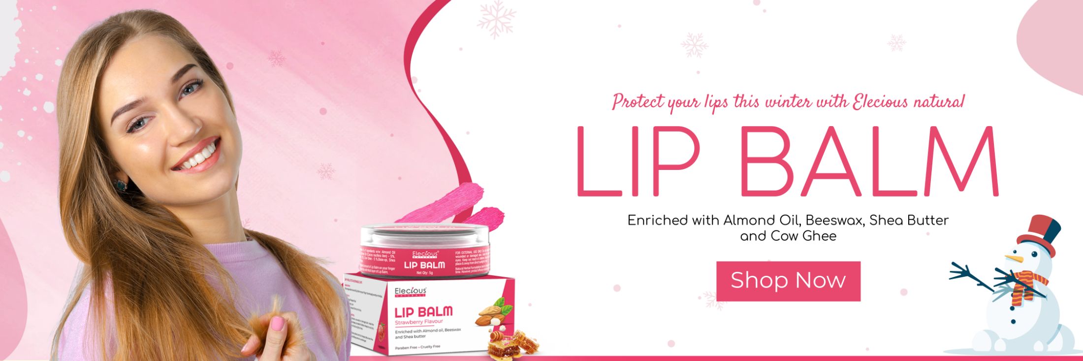 Elecious Naturals Lip Balm | Enriched with Almond Oil, Beeswax, Shea Butter and Cow Ghee - 5g